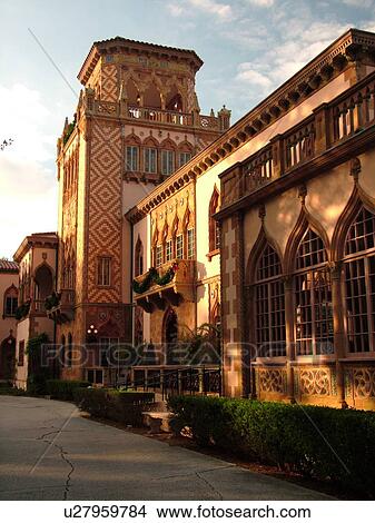 Picture -  Sarasota, FL, Florida, The John and Mable Ringling Museum, Ca' d'Zan, Ringling's Winter Residence, ca. 1926 Venetian Palace, Tower. Fotosearch