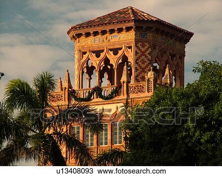 Stock Image -  Sarasota, FL, Florida, The John and Mable Ringling Museum, Ca' d'Zan, Ringling's Winter Residence, ca. 1926 Venetian Palace, Tower. Fotosearch