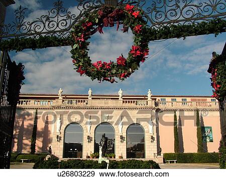 Sarasota, FL, Florida, The John and Mable Ringling Museum, Museum of Art, gate, Christmas decorations View Large Photo Image Stock Photo - Sarasota, FL, Florida, The John and Mable Ringling Museum, Museum of Art, gate, Christmas decorations. Fotosearch