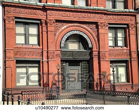 Stock Photo -  Savannah, GA, Georgia, 1886 Savannah Cotton Exchange Building, Freemasons' Hall. Fotosearch