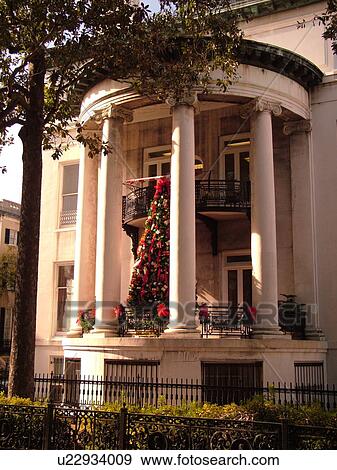 Savannah, GA, Georgia, downtown, historic house near Chippewa Square, Christmas tree on porch View Large Photo Image Stock Photo - Savannah, GA, Georgia, downtown, historic house near Chippewa Square, Christmas tree on porch. Fotosearch