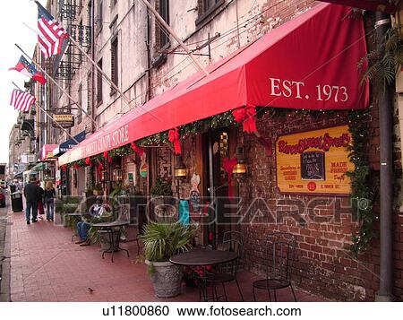 Stock Image -  Savannah, GA, Georgia, Historic Waterfront, River Street, downtown. Fotosearch