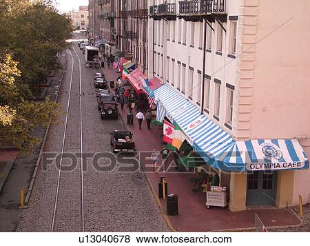 Savannah Ga Georgia Historic Waterfront River Street Downtown Cobblestone Street Stock Photo U Fotosearch