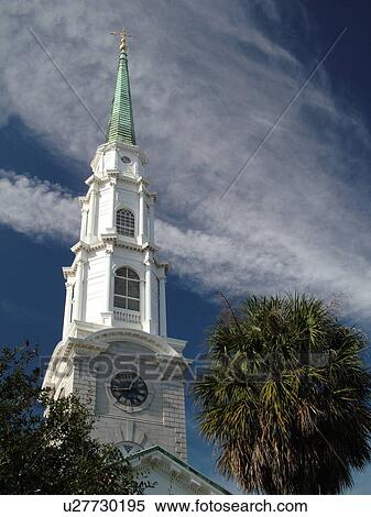 Stock Photography -  Savannah, GA, Georgia, Independent Presbyterian Church, Church of Scotland founded 1755, modeled after St. Martin-in-the-Fields Church in London. Fotosearch
