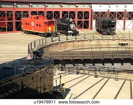 Scranton パパ ペンシルバニア Steamtown 国民 歴史的な 場所 鉄道 ターンテーブル 円形機関車庫 乗務員車 蒸気 機関車 石炭車 ストックイメージ U Fotosearch