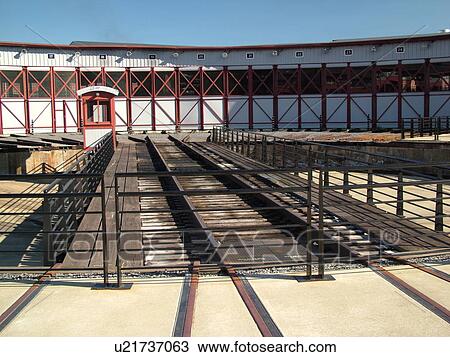 Stock Image -  Scranton, PA, Pennsylvania, Steamtown National Historic Site, railroad, turntable, roundhouse. Fotosearch