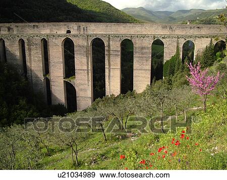 Stock Photo -  Spoleto, Italy, Umbria, Europe, Ponte delle Torri (Bridge of the Towers) in the medieval city of Spoleto.. Fotosearch