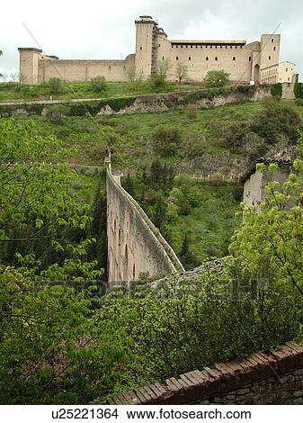Spoleto, Umbria, Italy, Europe, Ponte delle Torri (Bridge of the Towers) and Rocca (castle) Albornoziana in the medieval city of Spoleto. View Large Photo Image Picture - Spoleto, Umbria, Italy, Europe, Ponte delle Torri (Bridge of the Towers) and Rocca (castle) Albornoziana in the medieval city of Spoleto.. Fotosearch