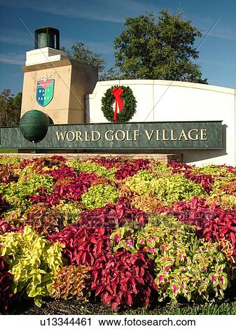 Stock Image -  St. Augustine, FL, Florida, Golf Hall of Fame, World Golf Village, entrance, St. Johns County Cradle of Golf. Fotosearch