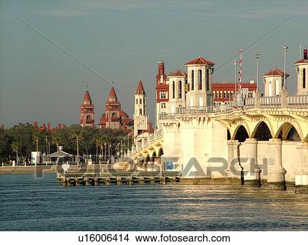 Picture -  St. Augustine, FL, Florida, skyline, The Old city, The Bridge of Lions spans Matanzas Bay. Fotosearch