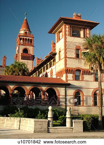 Stock Image -  St. Augustine, FL, Florida, The Old City, Flagler College, former Hotel Ponce de Leon ca. 1888, Spanish Renaissance architecture. Fotosearch