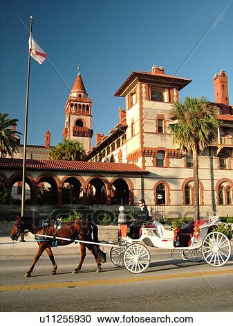 St. Augustine, FL, Florida, The Old City, Flagler College, former Hotel Ponce de Leon ca. 1888, Spanish Renaissance architecture, carriage ride View Large Photo Image Stock Image - St. Augustine, FL, Florida, The Old City, Flagler College, former Hotel Ponce de Leon ca. 1888, Spanish Renaissance architecture, carriage ride. Fotosearch