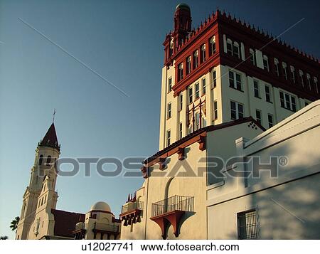 Stock Image -  St. Augustine, FL, Florida, The Old City, Buildings along Cathedral Place. Fotosearch