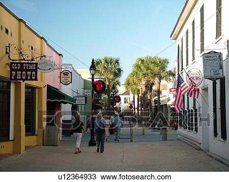 Stock Image -  St. Augustine, FL, Florida, The Old City, St. George Street, Walking Mall, district. Fotosearch