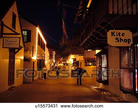 St. Augustine, FL, Florida, The Old city, St. George Street decorated for the Christmas Holiday in the evenings, Walking Mall View Large Photo Image Stock Image - St. Augustine, FL, Florida, The Old city, St. George Street decorated for the Christmas Holiday in the evenings, Walking Mall. Fotosearch