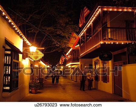 St. Augustine, FL, Florida, The Old city, St. George Street decorated for the Christmas Holiday in the evenings, Walking Mall View Large Photo Image Stock Image - St. Augustine, FL, Florida, The Old city, St. George Street decorated for the Christmas Holiday in the evenings, Walking Mall. Fotosearch