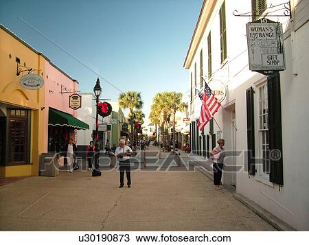 St. Augustine, FL, Florida, The Old City, St. George Street, Walking Mall View Large Photo Image Stock Image - St. Augustine, FL, Florida, The Old City, St. George Street, Walking Mall. Fotosearch