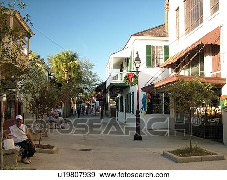 Stock Photo -  St. Augustine, FL, Florida, The Old City, St. George Street, Walking Mall. Fotosearch