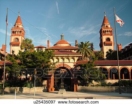 Stock Photo -  St. Augustine, FL, Florida, The Old City, Flagler College, former Hotel Ponce de Leon ca. 1888, Spanish Renaissance architecture. Fotosearch