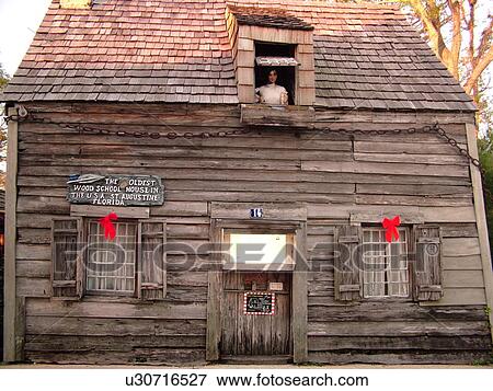 Stock Photo -  St. Augustine, FL, Florida, The Old City, St. George Street, Oldest Wooden Schoolhouse. Nation's oldest schoolhouse. Fotosearch