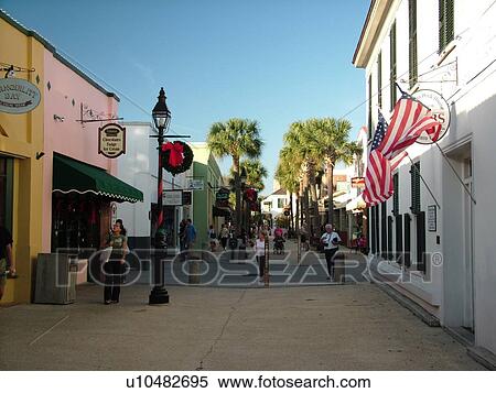 Stock Photography -  St. Augustine, FL, Florida, The Old City, St. George Street, Walking Mall. Fotosearch