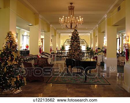 Stock Image -  St. Petersburg, FL, Florida, Tampa Bay, St. Pete Beach, Gulf Coast Beaches, Don Cesar Resort and Spa ca. 1920, interior, Christmas decorations. Fotosearch