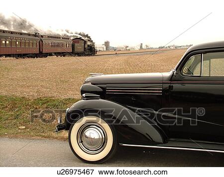 Stock Photo -  Strasburg, Lancaster County, PA, Pennsylvania, Strasburg Railroad, train, antique car. Fotosearch