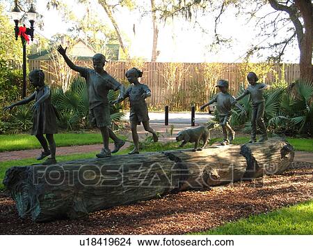 Tallahassee, FL, Florida, Children at play on a log sculpture on the grounds of the Governor's Mansion View Large Photo Image Picture - Tallahassee, FL, Florida, Children at play on a log sculpture on the grounds of the Governor's Mansion. Fotosearch