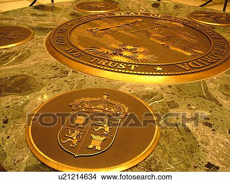 Tallahassee, FL, Florida, New State Capitol, State House, interior, Great Seal of the State of Florida, floor View Large Photo Image Picture - Tallahassee, FL, Florida, New State Capitol, State House, interior, Great Seal of the State of Florida, floor. Fotosearch