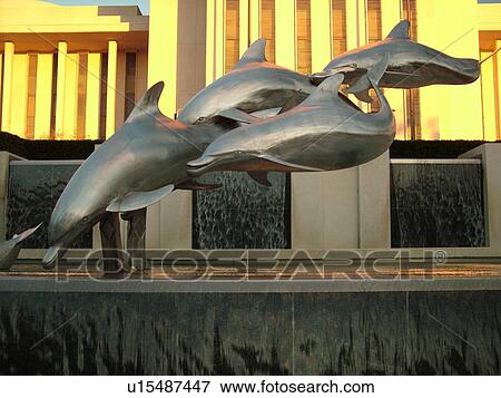 Stock Photo -  Tallahassee, FL, Florida, New State Capitol, State House, Dolphin statue and fountain on the capital grounds. Fotosearch