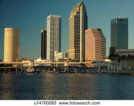 Stock Image -  Tampa, FL, Florida, Tampa Bay, Garrison Channel, downtown skyline. Fotosearch