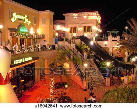 Stock Image -  Tampa, FL, Florida, Tampa Bay, Channelside, downtown, evening. Fotosearch