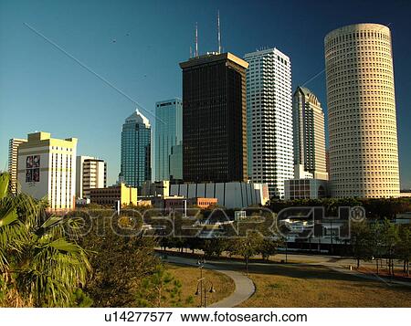 Stock Photo -  Tampa, FL, Florida, Tampa Bay, downtown skyline, from Curtis Hixon Park. Fotosearch