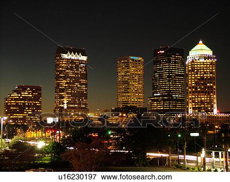 Stock Photo -  Tampa, FL, Florida, Tampa Bay, downtown skyline, evening. Fotosearch
