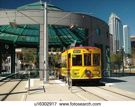 Tampa, FL, Florida, Tampa Bay, downtown, Convention Center, Hillsborough Area Regional Transit, Tampa Bay Streetcar System, Teco Line, yellow streetcar, depot, decorated for the Christmas holidays View Large Photo Image Stock Photo - Tampa, FL, Florida, Tampa Bay, downtown, Convention Center, Hillsborough Area Regional Transit, Tampa Bay Streetcar System, Teco Line, yellow streetcar, depot, decorated for the Christmas holidays. Fotosearch
