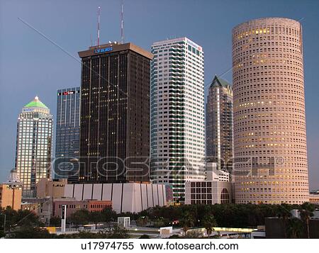 Stock Photography -  Tampa, FL, Florida, Tampa Bay, downtown skyline, from Curtis Hixon Park. Fotosearch