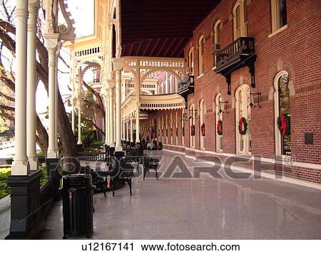 Stock Image -  Tampa, FL, Florida, Tampa Bay, Tampa Bay Hotel, Henry B. Plant Museum, Moorish Revival-style buildings, University of Tampa, front porch. Fotosearch
