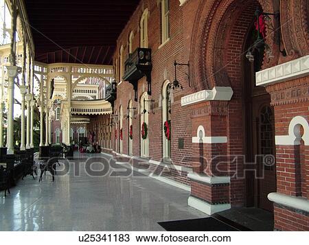 Stock Image -  Tampa, FL, Florida, Tampa Bay, Tampa Bay Hotel, Henry B. Plant Museum, Moorish Revival-style buildings, University of Tampa, front porch. Fotosearch