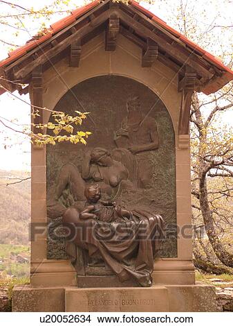 Picture -  Tuscany, Caprese Michelangelo, Italy, Toscana, Europe, Relief sculpture on the grounds of the birthplace of Michelangelo in the small hamlet of Caprese Michelangelo.. Fotosearch
