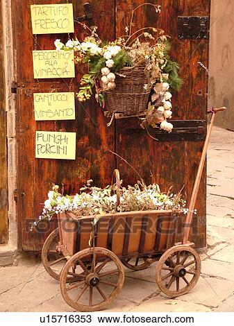 Stock Image -  Tuscany, Italy, Arezzo, Toscana, Europe, Display outside a local store in the town of Arezzo.. Fotosearch