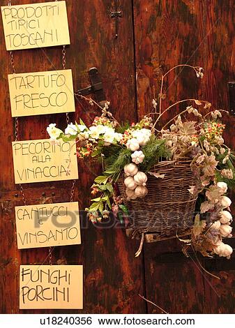 Stock Photograph -  Tuscany, Italy, Arezzo, Toscana, Europe, Display outside a local store in the town of Arezzo.. Fotosearch