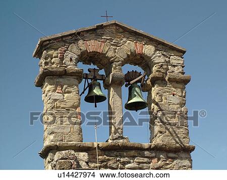 Picture -  Tuscany, Italy, Cortona, Toscana, Europe, The bell tower of a church in the hill town of Cortona.. Fotosearch