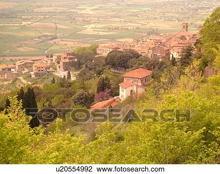 Tuscany, Italy, Cortona, Toscana, Europe, Scenic view of the hillside town of Cortona. View Large Photo Image Stock Image - Tuscany, Italy, Cortona, Toscana, Europe, Scenic view of the hillside town of Cortona.. Fotosearch