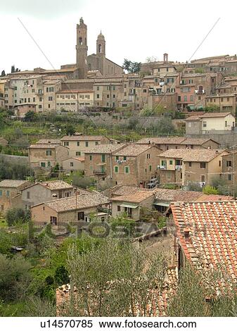Tuscany, Italy, Montalcino, Toscana, Europe, View of the medieval hill town of Montalcino in Tuscany. View Large Photo Image Stock Photography - Tuscany, Italy, Montalcino, Toscana, Europe, View of the medieval hill town of Montalcino in Tuscany.. Fotosearch