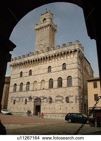 Tuscany, Italy, Montepulciano, Toscana, Europe, Palazzo Comunale and 14th-century Tower in the Piazza Grande in the medieval town of Montepulciano. View Large Photo Image Picture - Tuscany, Italy, Montepulciano, Toscana, Europe, Palazzo Comunale and 14th-century Tower in the Piazza Grande in the medieval town of Montepulciano.. Fotosearch