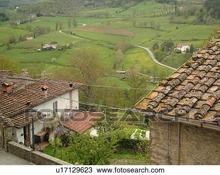 Stock Image -  Tuscany, Italy, Poppi, Toscana, Europe, The town of Poppi in the Casentino hill region.. Fotosearch