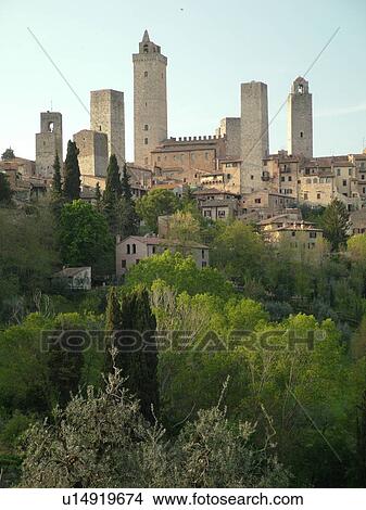 Picture -  Tuscany, Italy, San Gimignano, Toscana, Europe, The medieval town of San Gimignano in the Chianti Region.. Fotosearch