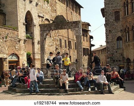 Tuscany, Italy, San Gimignano, Toscana, Europe, Cistern in the Piazza della Cisterna in the medieval town of San Gimignano. View Large Photo Image Picture - Tuscany, Italy, San Gimignano, Toscana, Europe, Cistern in the Piazza della Cisterna in the medieval town of San Gimignano.. Fotosearch