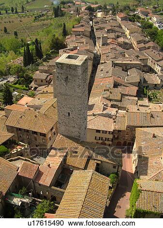 Tuscany, Italy, San Gimignano, Toscana, Europe, Aerial view of the rooftops and medieval town of San Gimignano from Torre Grossa. View Large Photo Image Stock Image - Tuscany, Italy, San Gimignano, Toscana, Europe, Aerial view of the rooftops and medieval town of San Gimignano from Torre Grossa.. Fotosearch