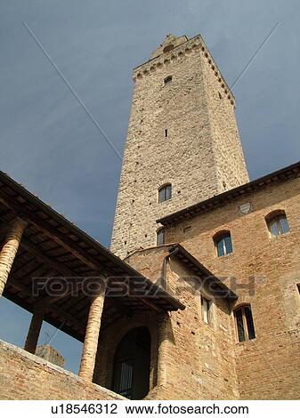 Stock Image -  Tuscany, Italy, San Gimignano, Toscana, Europe, Torre Grossa from Palazzo Comunale.. Fotosearch